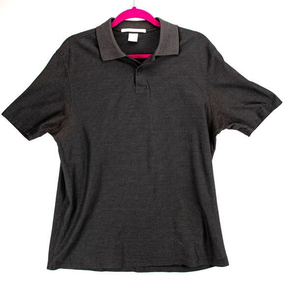 Textured Knit Polo Shirt Men’s Medium Charcoal Gray Minimalist | Perry Ellis - Picture 1 of 8